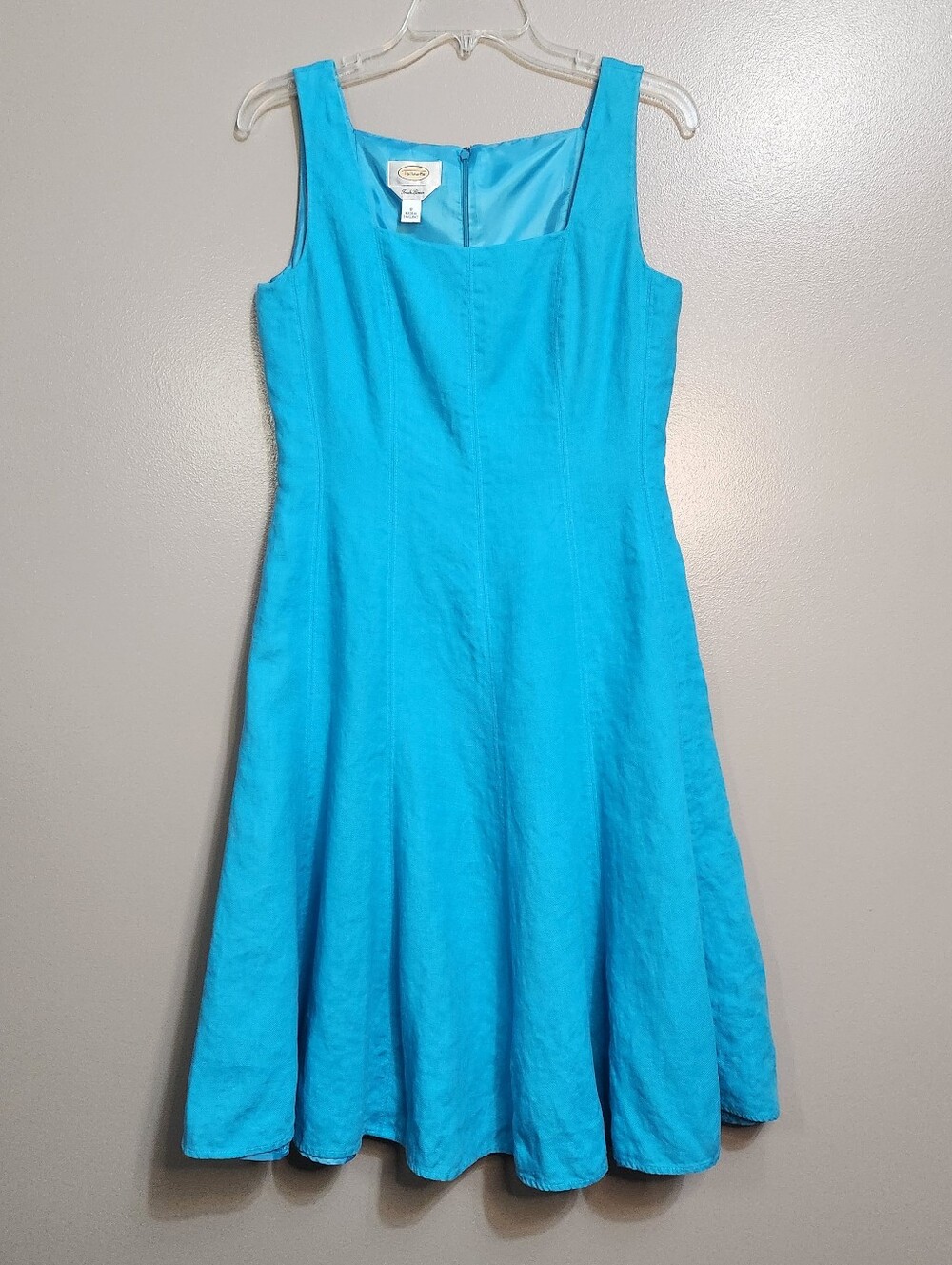Talbots Womens Sleeveless Turquoise Blue Irish Linen A-line Dress Size 8